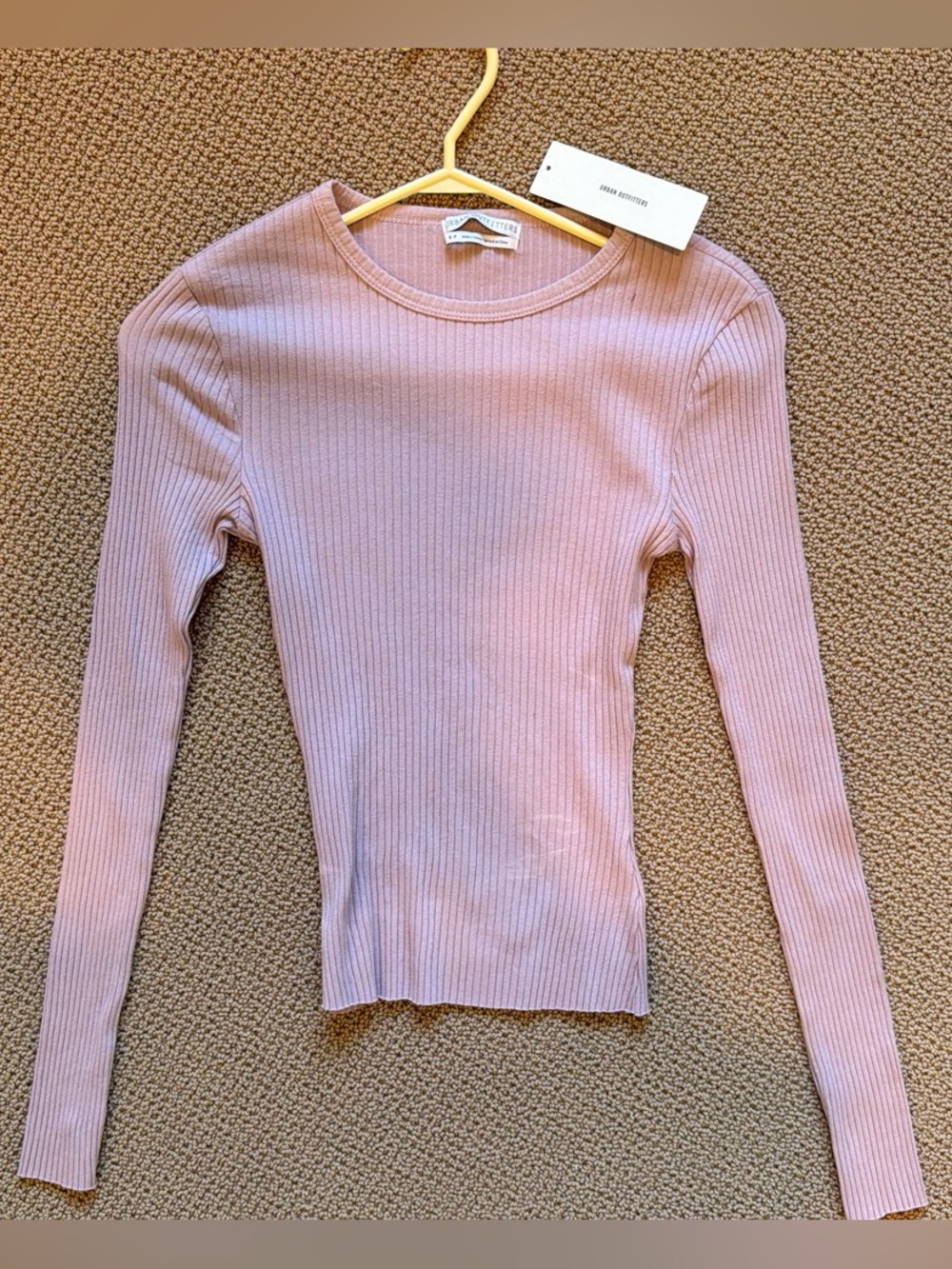 Urban Outfitters Pale Pink Ribbed Long-Sleeve Tee